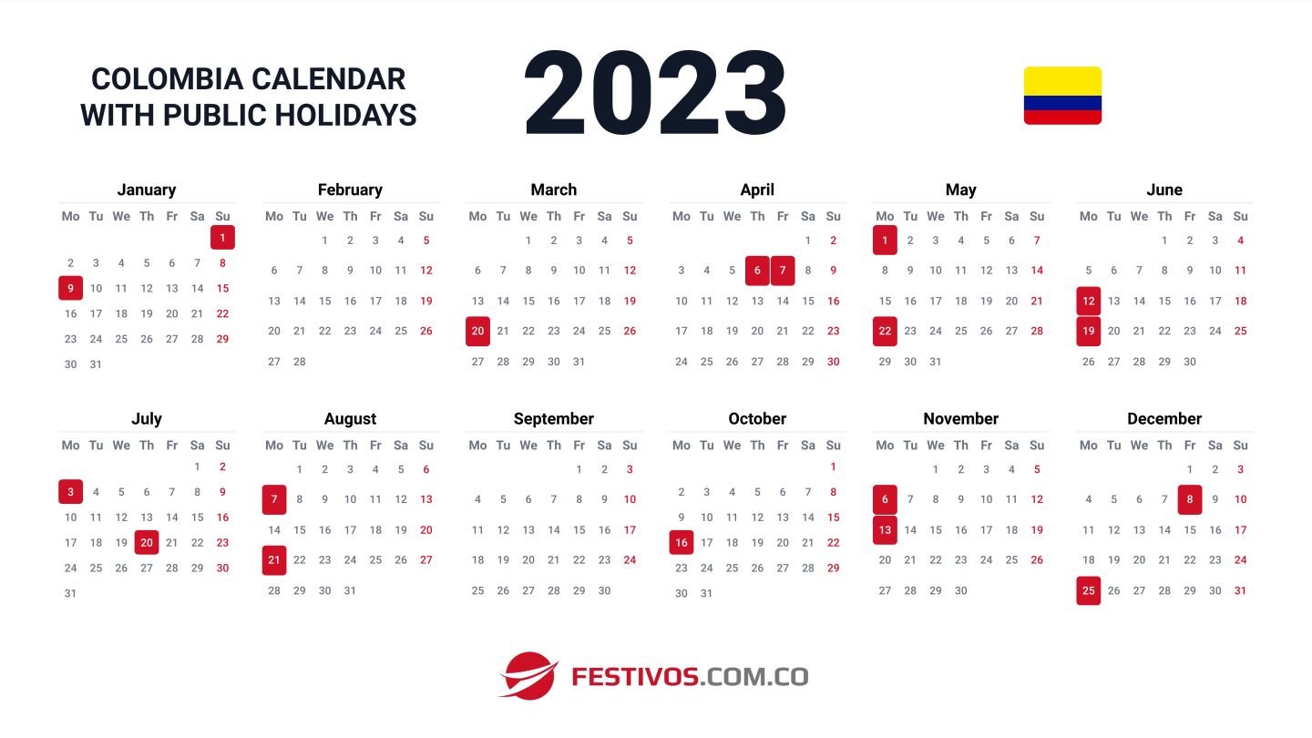 Colombia Calendar 2023 with Public Holidays