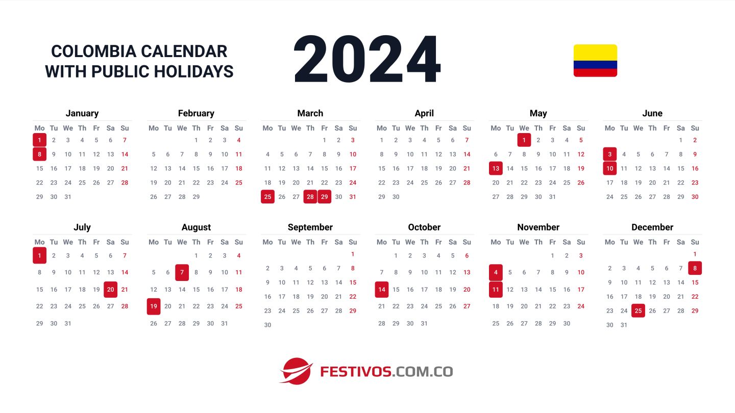 Colombia Calendar 2024 with Public Holidays