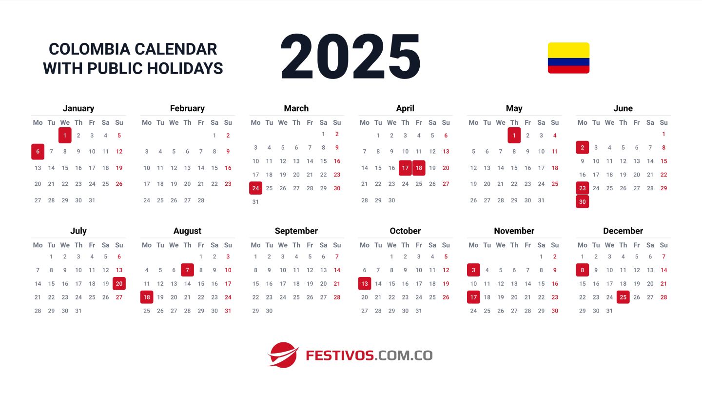 Colombia Calendar 2025 with Public Holidays