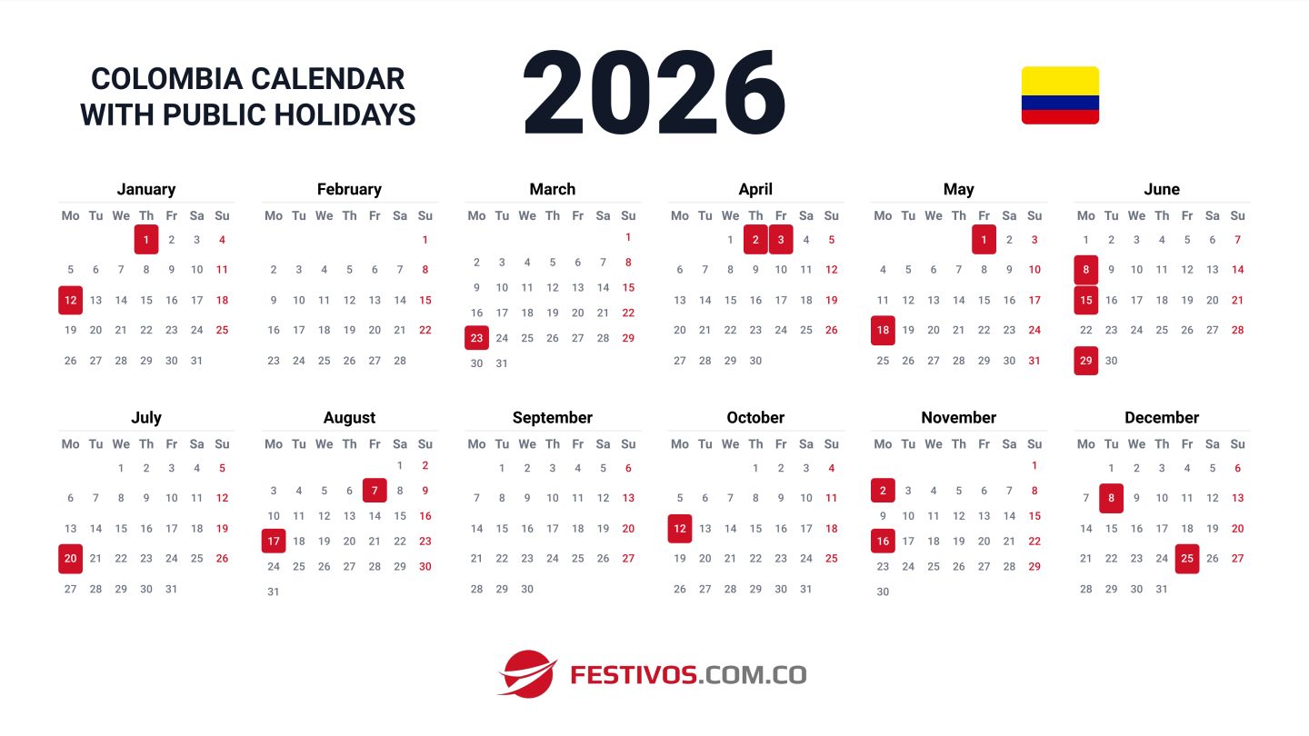 Colombia Calendar 2026 with Public Holidays