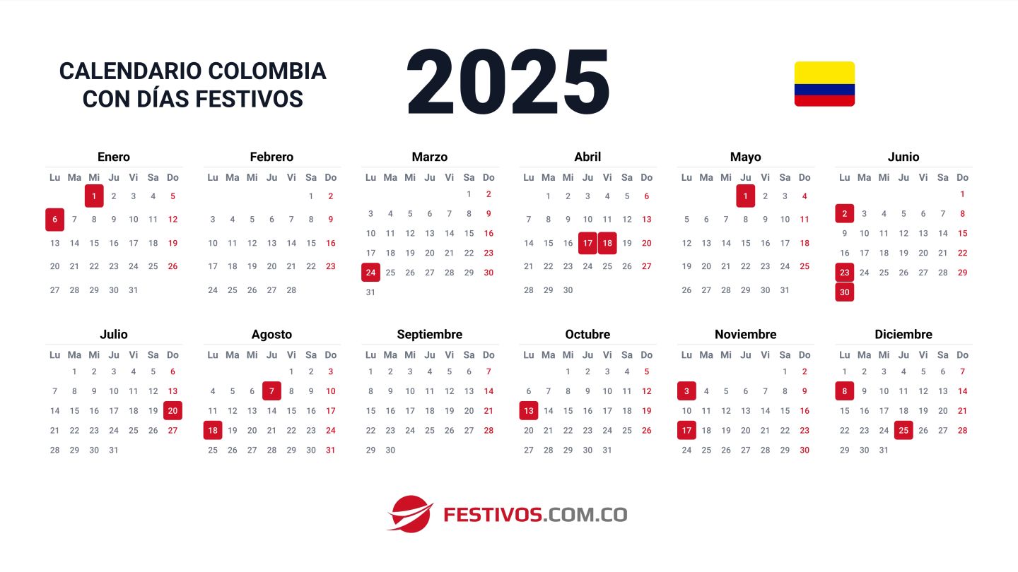Calendario de Colombia 2025 con festivos